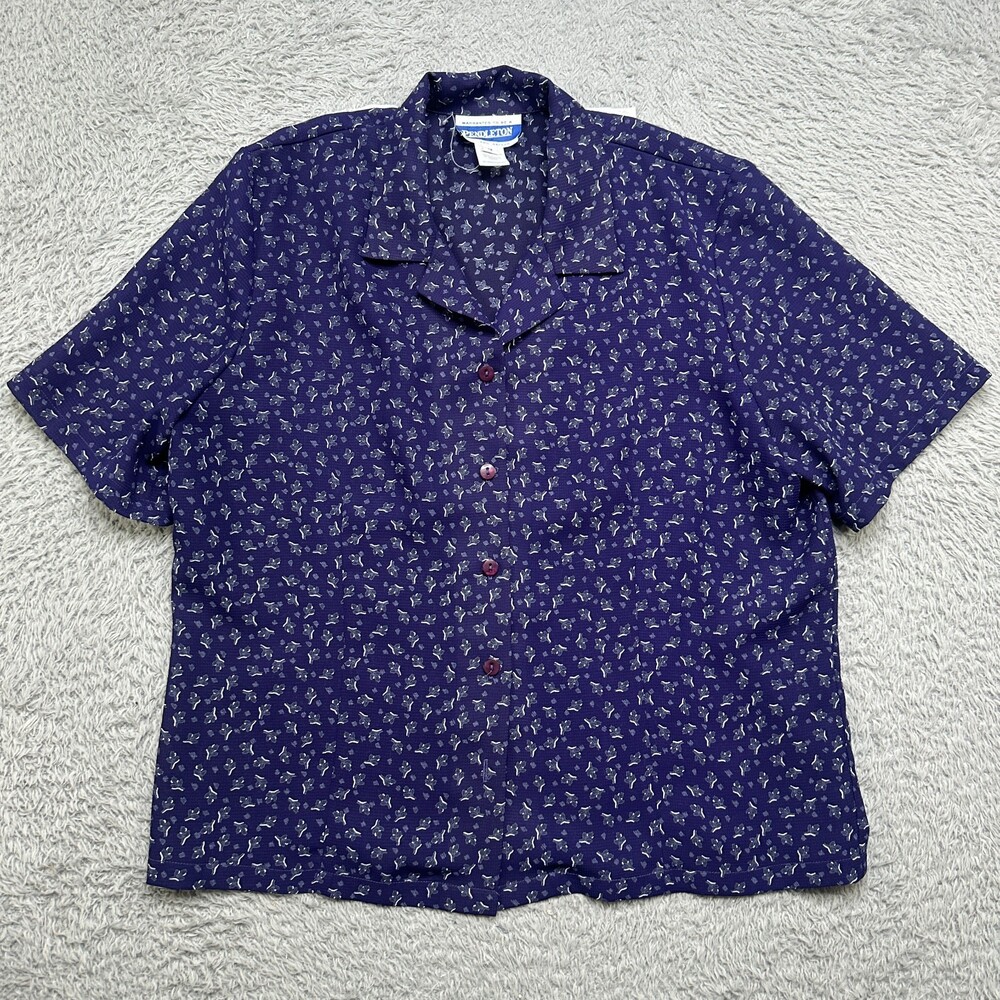 Summer Shirt Womens 12 Purple Floral Pendleton Short Sleeve Light Made In USA